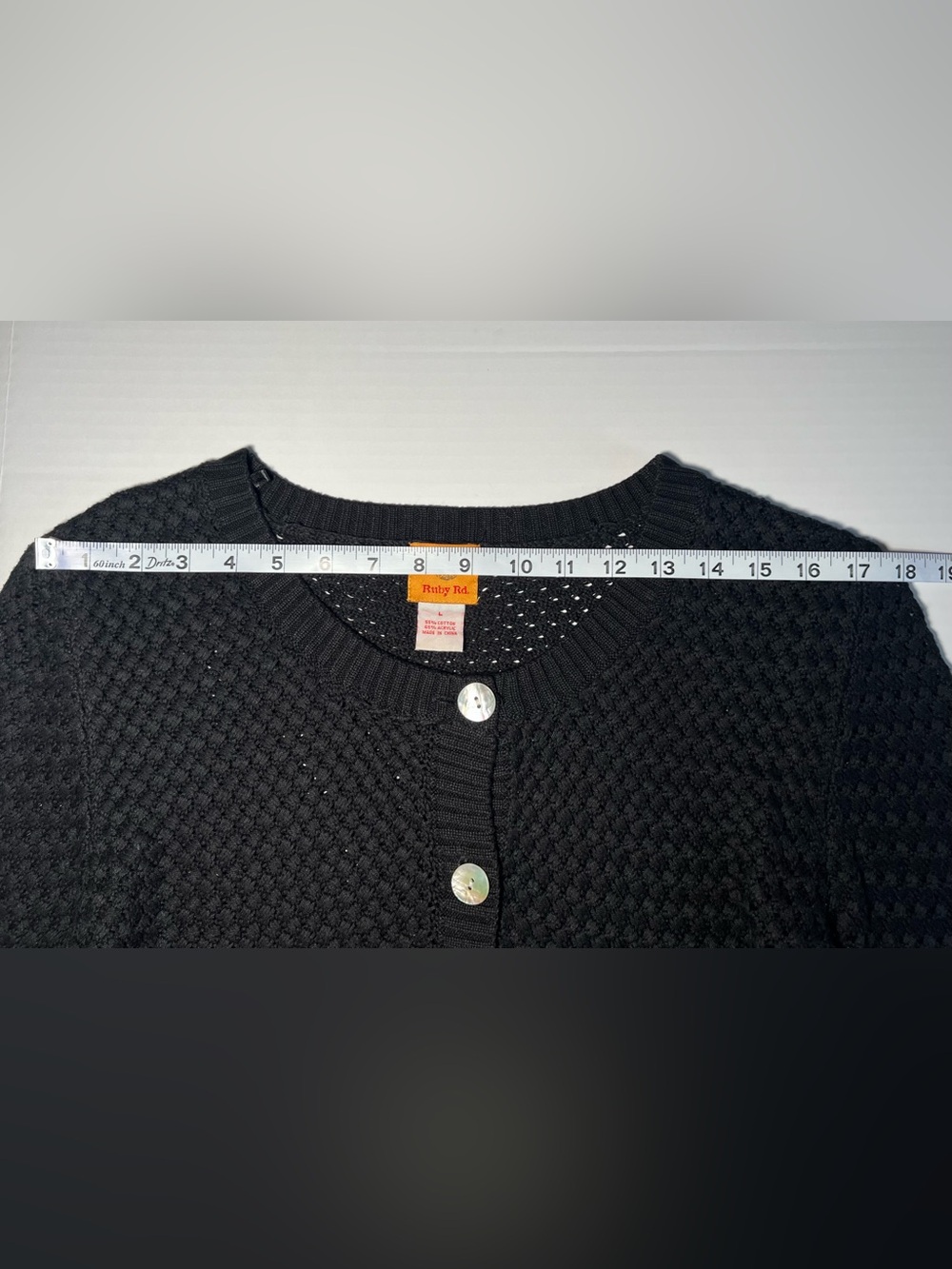 Ruby Rd. Black Textured Button-Front Crewneck Sweater - Picture 5 of 10